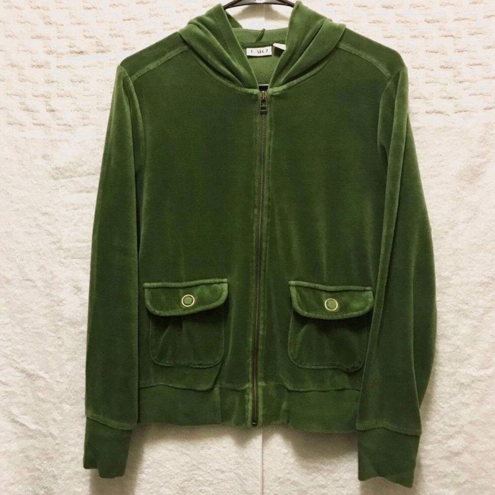 Cato Green Velvet Button Crop Hoodie